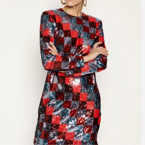 Escada Sport Deighty Checkered Sequin Dress Size 40 EU / Large USA - Picture 4 of 16